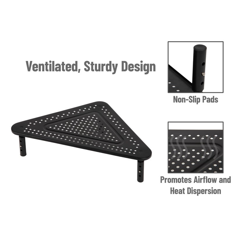 Mind Reader Triangle Monitor Stand, 40lb(18kg) Capacity, Adjustable Height, Ventilated, Metal, 19.5"L x 14.5"W x 5.5"H, Black - Image 5